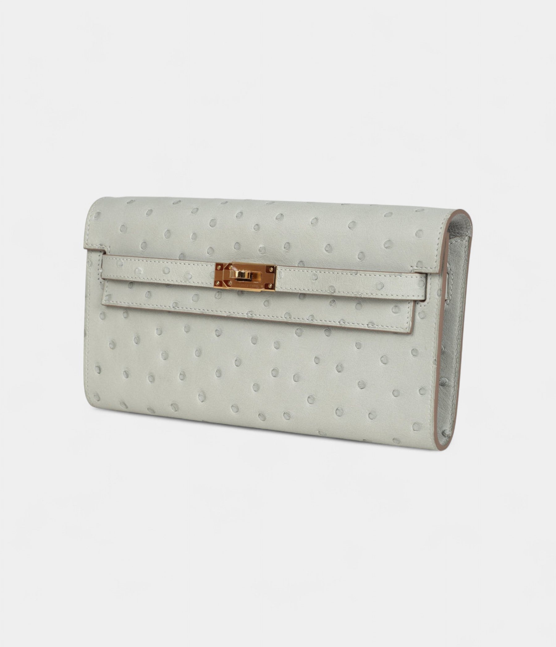 Hermès Kelly Wallet To Go Gris Perle Ostrich Gold Hardware