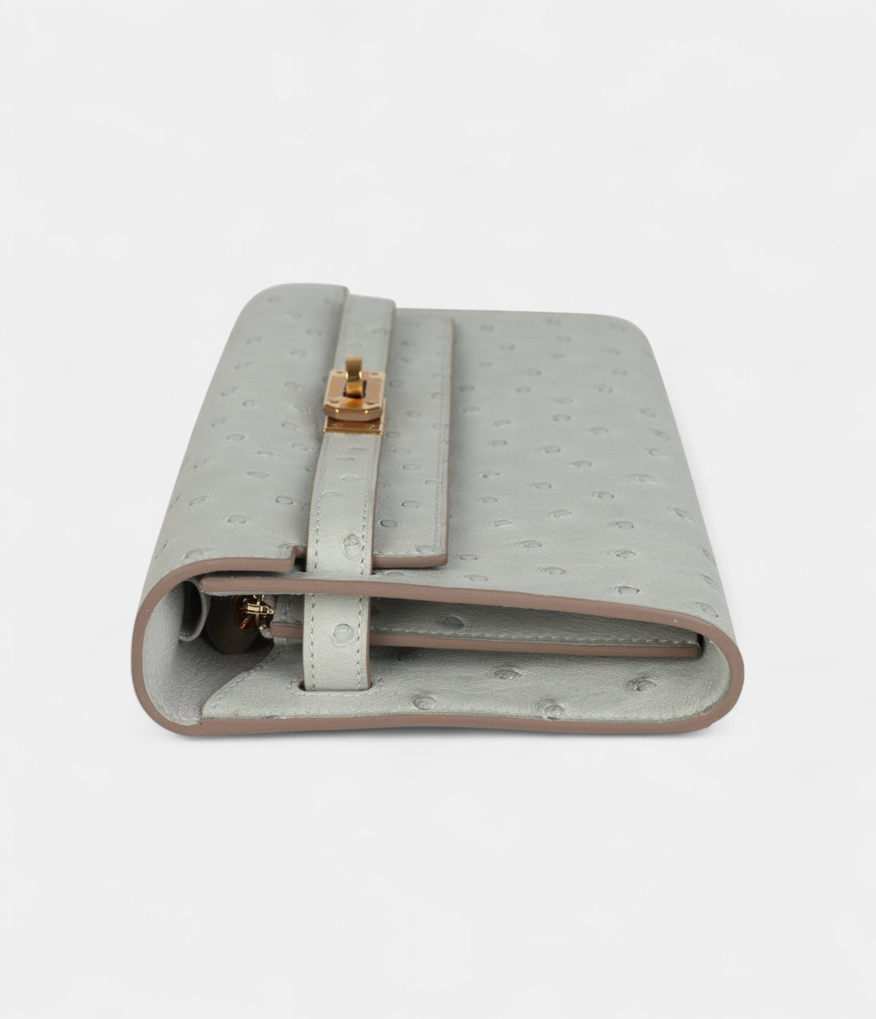 Hermès Kelly Wallet To Go Gris Perle Ostrich Gold Hardware