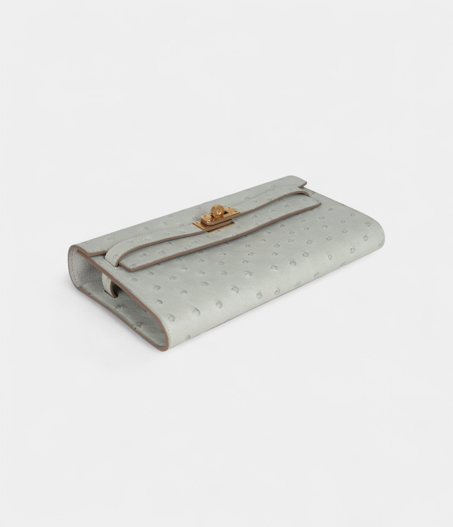 Hermès Kelly Wallet To Go Gris Perle Ostrich Gold Hardware