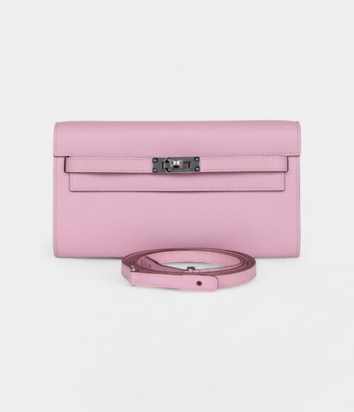 Hermès Kelly Wallet To Go Mauve Sylvestre Epsom Palladium Hardware