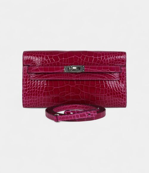 Hermès Kelly Wallet To Go Rose Pourpre Shiny Alligator Palladium Hardware