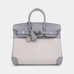 Hermes Limited Edition Glacier Blue Swift and Ecru Canvas Birkin 25 Palladium Hardware