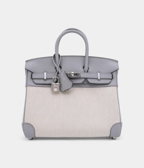 Hermes Limited Edition Glacier Blue Swift and Ecru Canvas Birkin 25 Palladium Hardware
