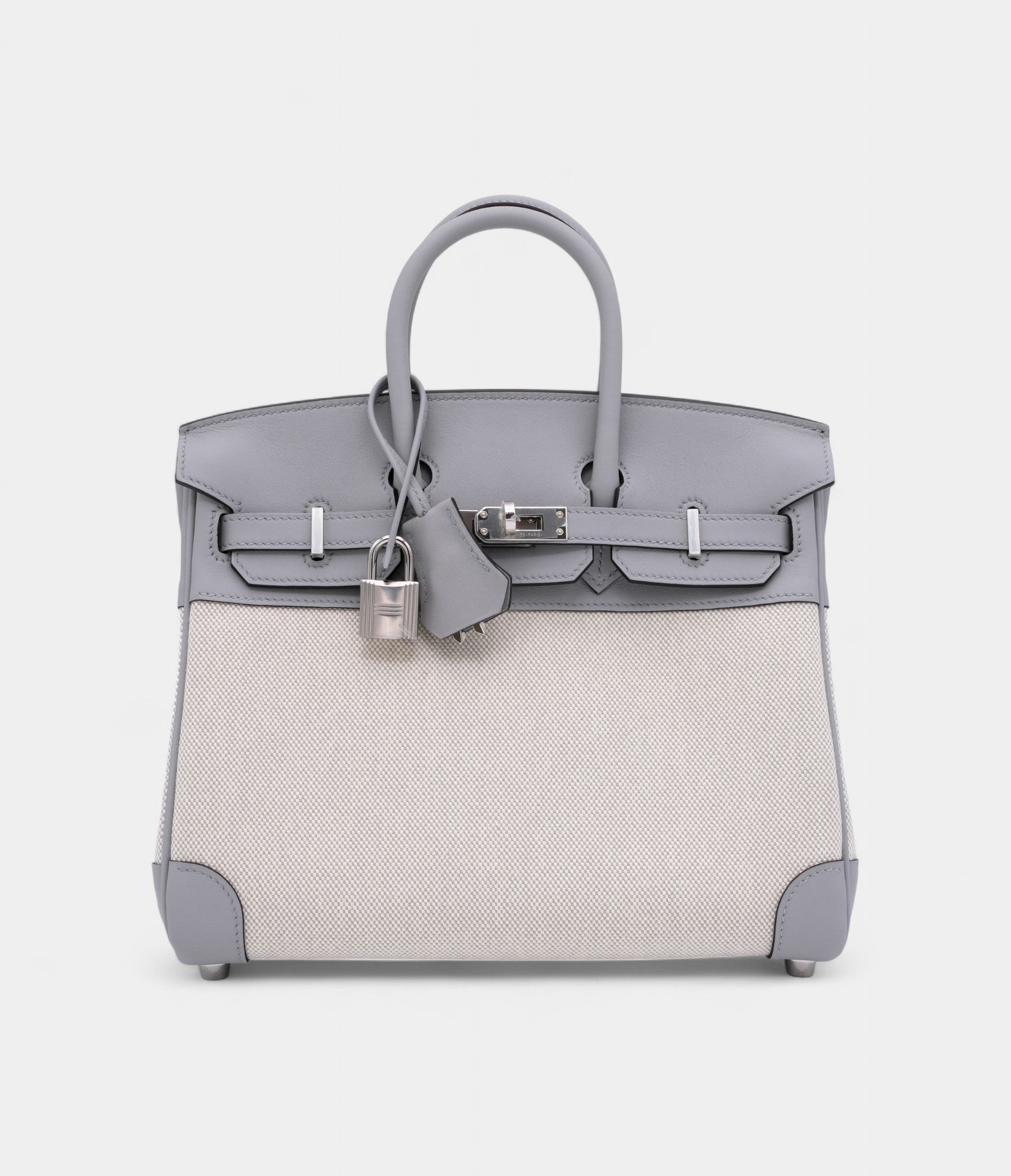 Hermes Limited Edition Glacier Blue Swift and Ecru Canvas Birkin 25 Palladium Hardware