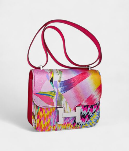 Hermès Limited Edition Mini Constance 18 Bag Marble Silk with Palladium Hardware