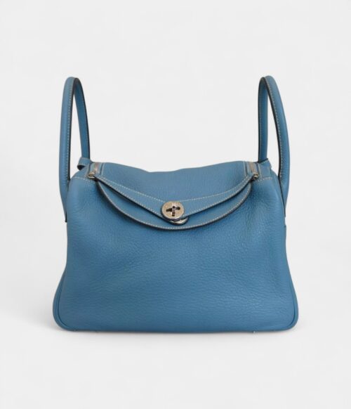 Hermes Lindy 30 Taurillon Clemence Shoulder Bag Blue Jean