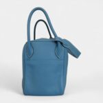 Hermes Lindy 30 Taurillon Clemence Shoulder Bag Blue Jean
