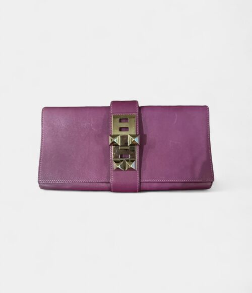 Hermès Médor Purple Leather Clutch Bag