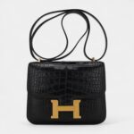 Hermes Mini Constance 18 Bag Black Matte Alligator with Gold Hardware and Mirror