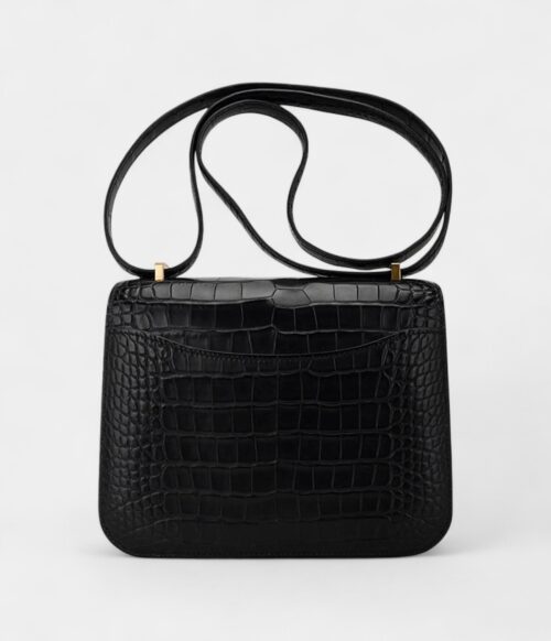 Hermes Mini Constance 18 Bag Black Matte Alligator with Gold Hardware and Mirror