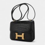 Hermes Mini Constance 18 Bag Black Matte Alligator with Gold Hardware and Mirror