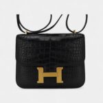 Hermes Mini Constance 18 Bag Black Matte Alligator with Gold Hardware and Mirror