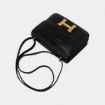 Hermes Mini Constance 18 Bag Black Matte Alligator with Gold Hardware and Mirror