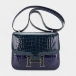 Hermes Mini Constance 18 Bag Tri-Color Blue Sapphire, Vert Rousseau, & Black Alligator with Palladium Hardware