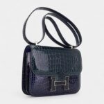 Hermes Mini Constance 18 Bag Tri-Color Blue Sapphire, Vert Rousseau, & Black Alligator with Palladium Hardware