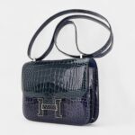 Hermes Mini Constance 18 Bag Tri-Color Blue Sapphire, Vert Rousseau, & Black Alligator with Palladium Hardware