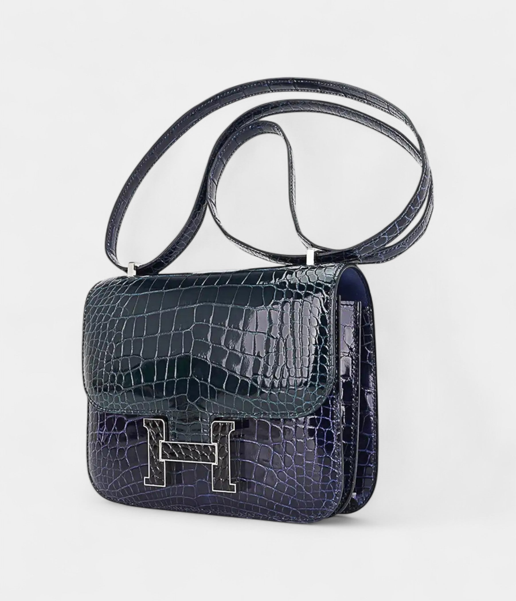Hermes Mini Constance 18 Bag Tri-Color Blue Sapphire, Vert Rousseau, & Black Alligator with Palladium Hardware