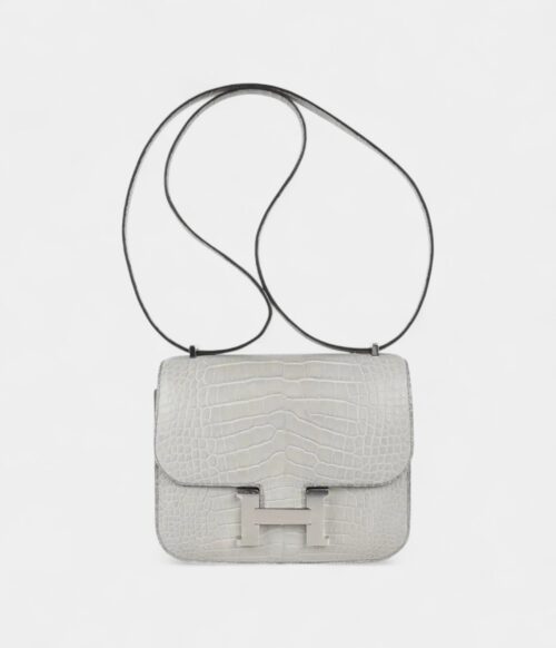 Hermes Mini Constance Bag 18 Gris Perle Matte Alligator with Palladium Hardware
