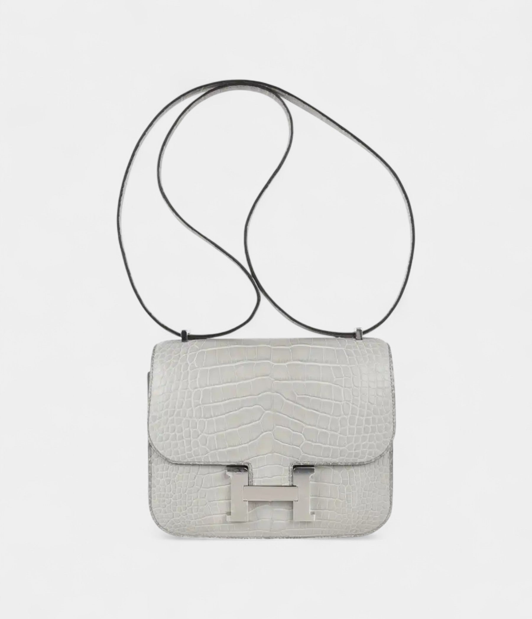 Hermes Mini Constance Bag 18 Gris Perle Matte Alligator with Palladium Hardware