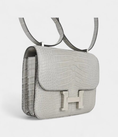 Hermes Mini Constance Bag 18 Gris Perle Matte Alligator with Palladium Hardware