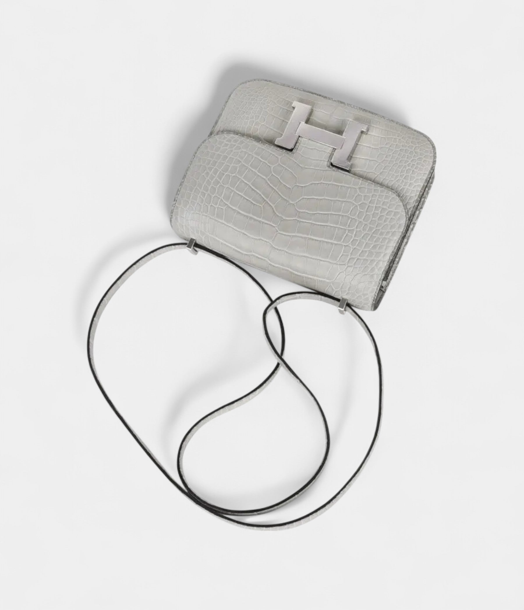 Hermes Mini Constance Bag 18 Gris Perle Matte Alligator with Palladium Hardware