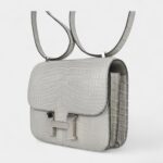 Hermes Mini Constance Bag 18 Gris Perle Matte Alligator with Palladium Hardware