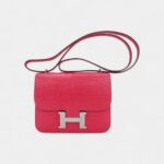 Hermes Mini Constance Bag 18 Rose Extreme Matte Alligator with Palladium Hardware