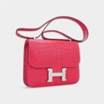 Hermes Mini Constance Bag 18 Rose Extreme Matte Alligator with Palladium Hardware