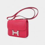 Hermes Mini Constance Bag 18 Rose Extreme Matte Alligator with Palladium Hardware