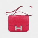 Hermes Mini Constance Bag 18 Rose Extreme Matte Alligator with Palladium Hardware