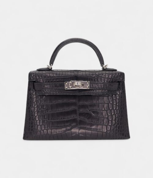 Hermès Mini Kelly II Black Matte Alligator Palladium Hardware