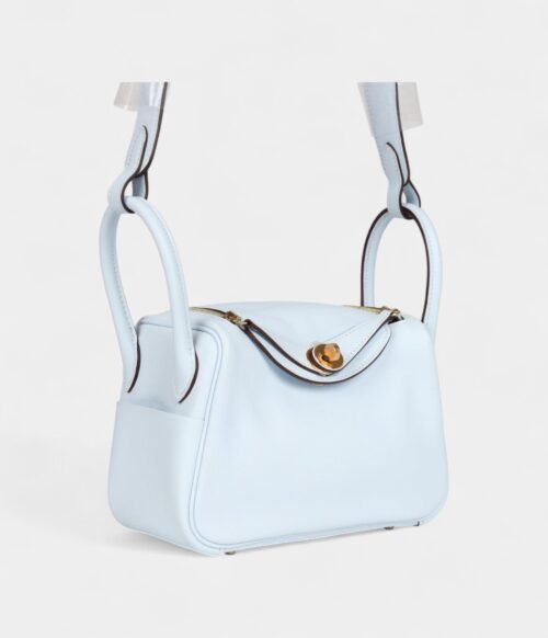Hermès Mini Lindy Bleu Brume Swift Gold Hardware