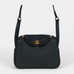 Hermès Mini Lindy Dark Green Clemence Gold Hardware