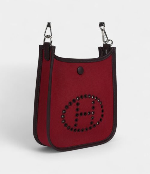 Hermès Neo Evelyne TPM Rubis Officier Canvas and Rouge Sellier Swift Palladium Hardware