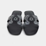 Hermès Oran Sandals Black and White Calfskin