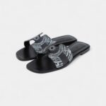 Hermès Oran Sandals Black and White Calfskin