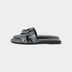 Hermès Oran Sandals Black and White Calfskin