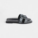 Hermès Oran Sandals Black and White Calfskin