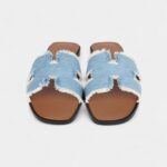 Hermès Oran Sandals Bleu Clair Denim Fringe