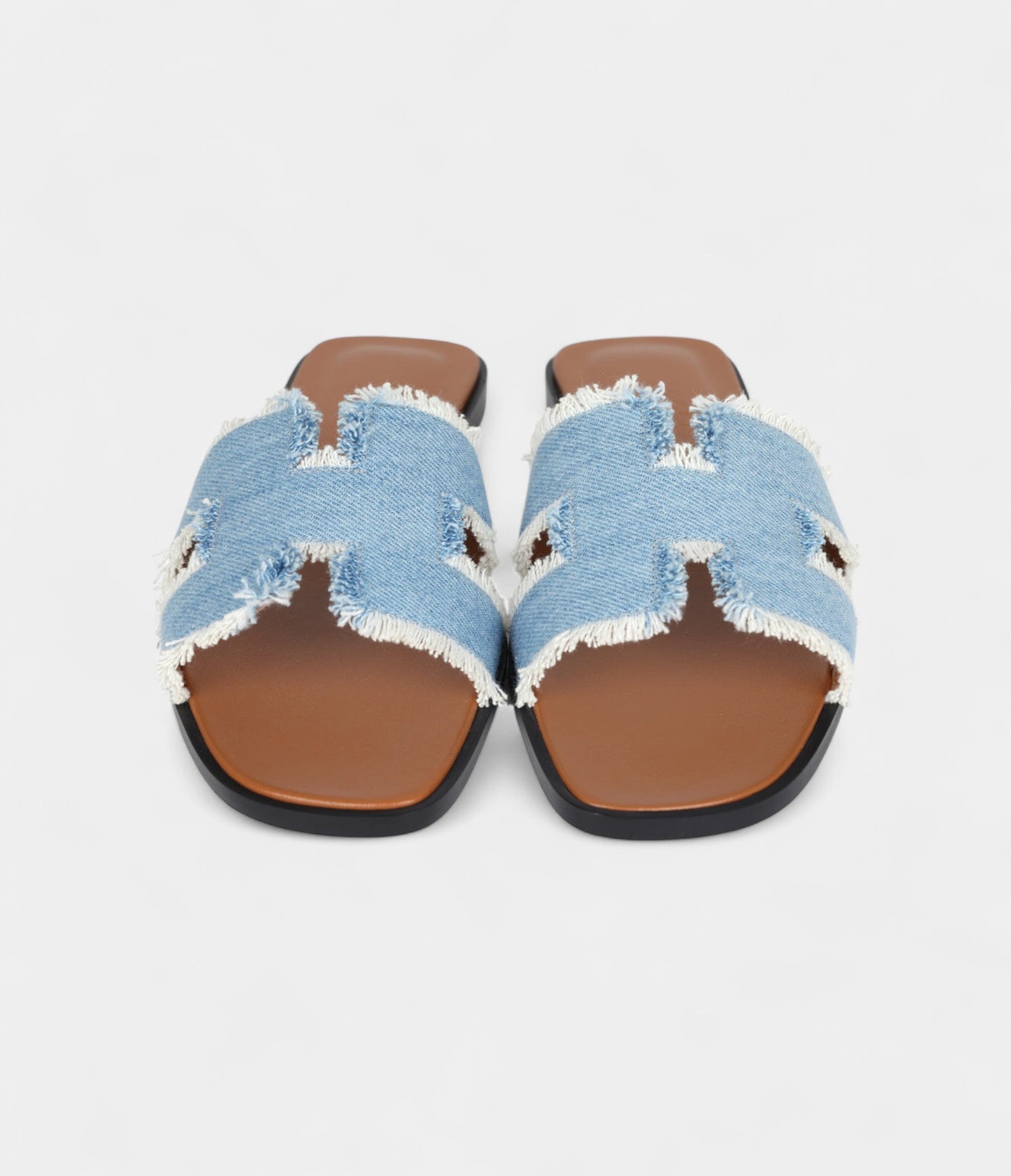 Hermès Oran Sandals Bleu Clair Denim Fringe