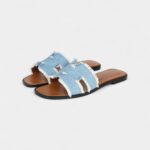 Hermès Oran Sandals Bleu Clair Denim Fringe