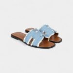 Hermès Oran Sandals Bleu Clair Denim Fringe