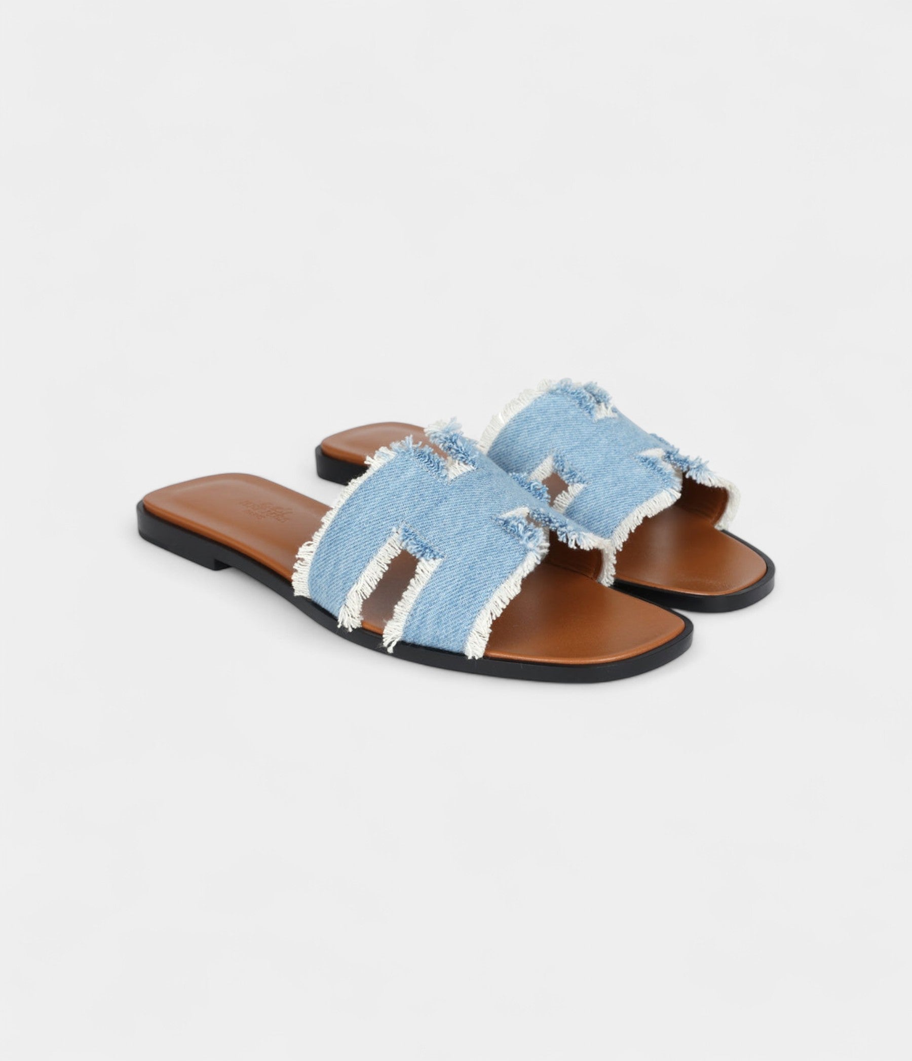 Hermès Oran Sandals Bleu Clair Denim Fringe