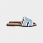 Hermès Oran Sandals Bleu Clair Denim Fringe