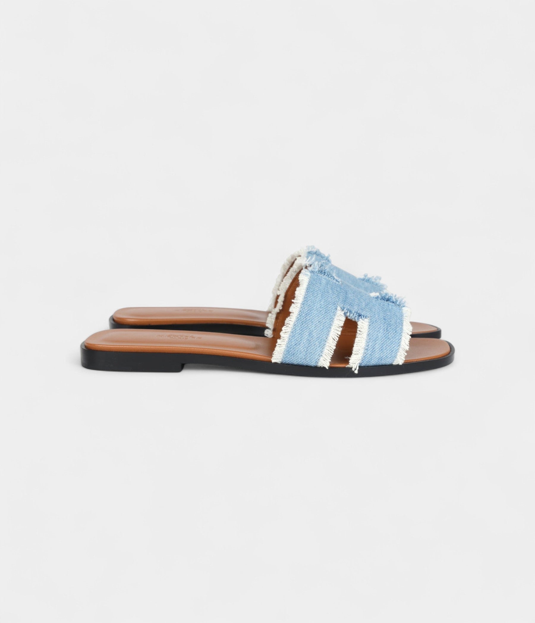Hermès Oran Sandals Bleu Clair Denim Fringe
