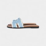 Hermès Oran Sandals Bleu Clair Denim Fringe