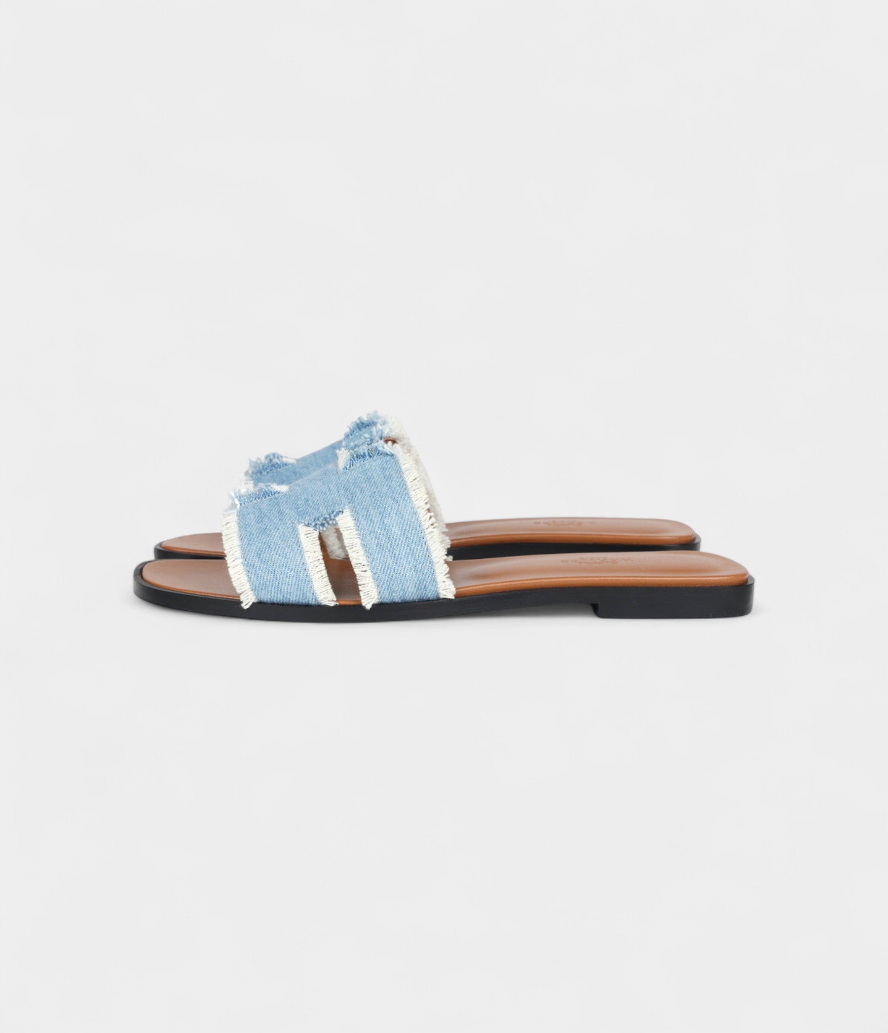 Hermès Oran Sandals Bleu Clair Denim Fringe