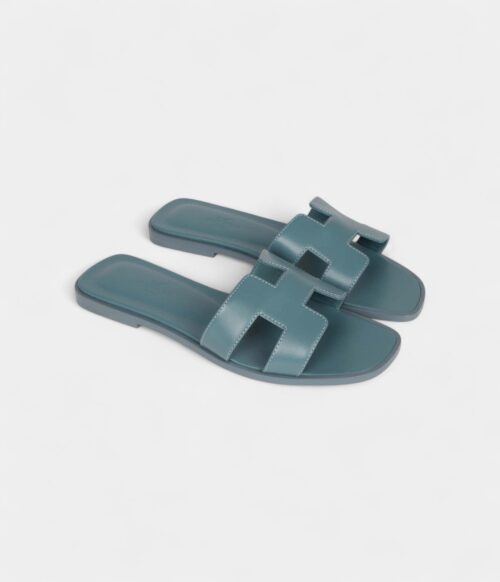 Hermès Oran Sandals Bleu Pinede Calfskin