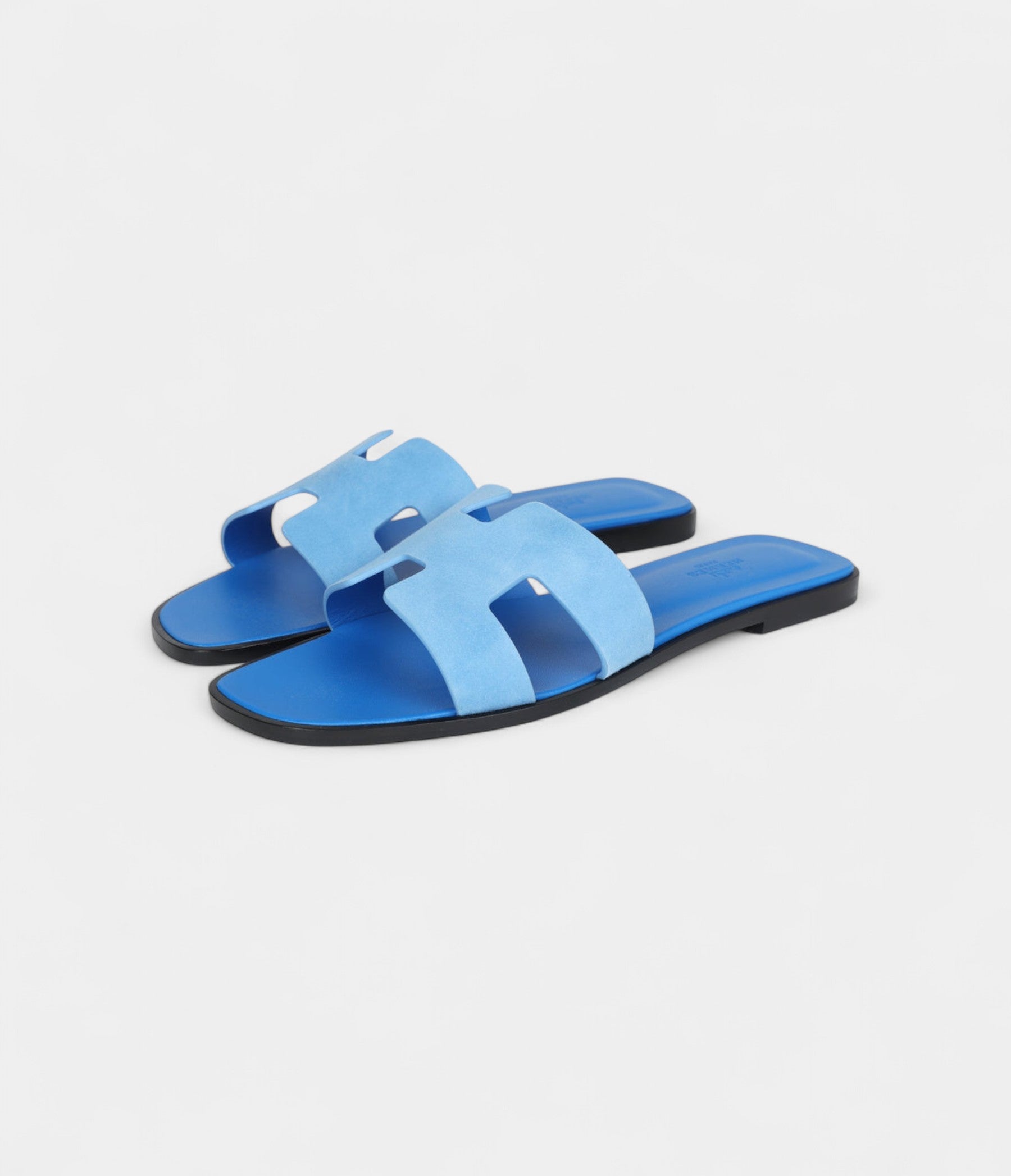 Hermès Oran Sandals Blue Cameo Suede