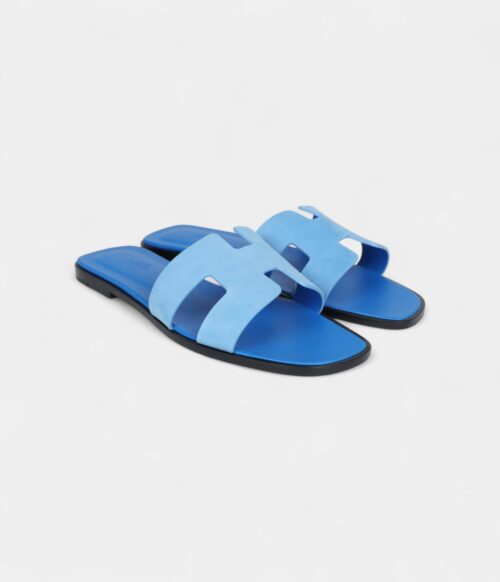 Hermès Oran Sandals Blue Cameo Suede